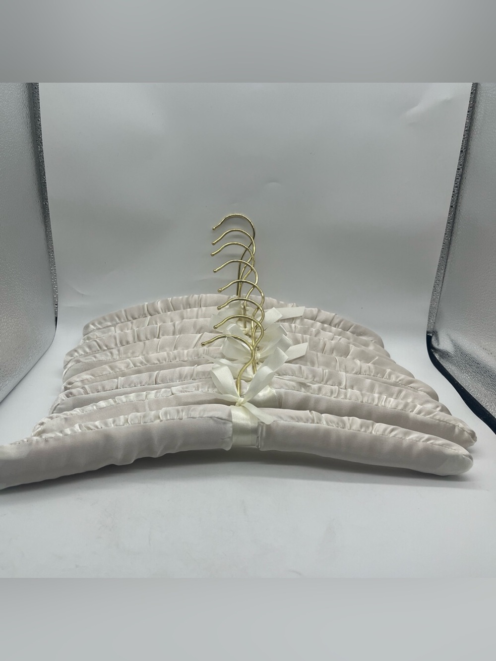 Satin Padded Ivory White Solid Hangers - Lot Of 8